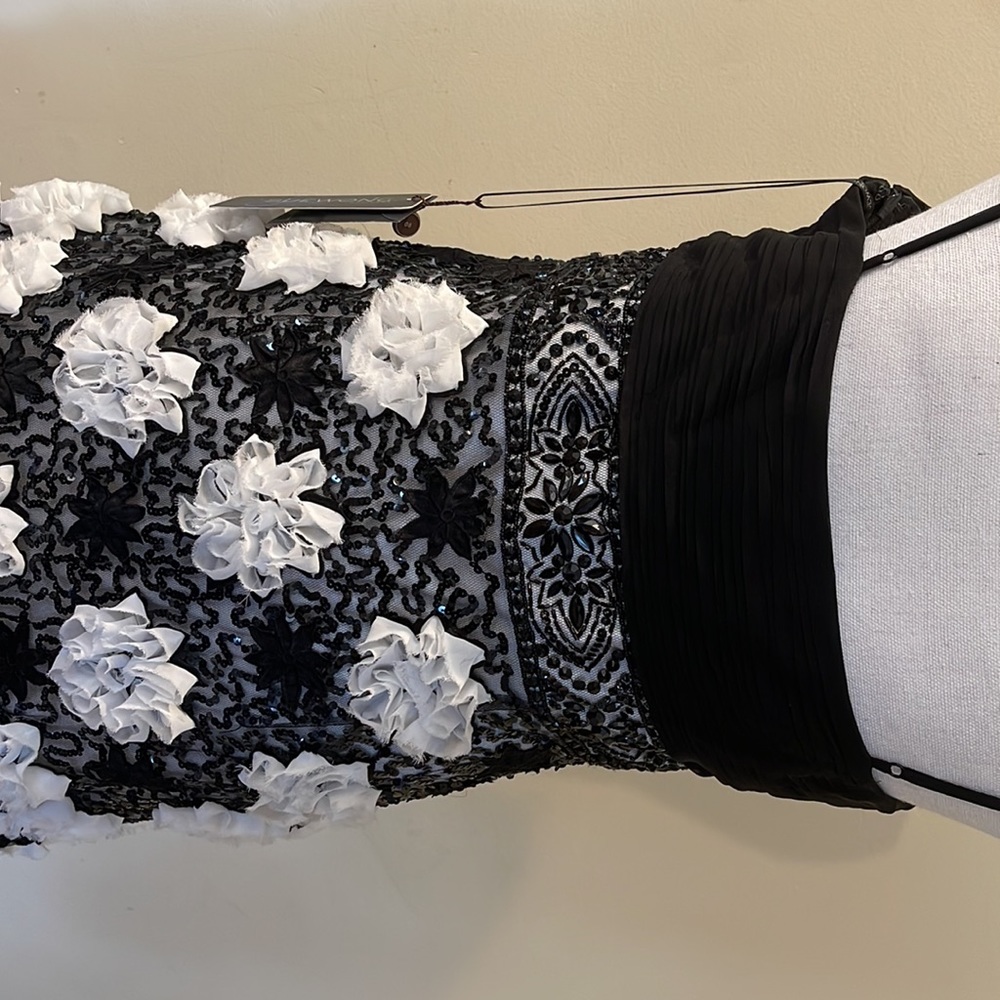 Sue Wong Black Dress with White Floral Appliqué - Picture 9 of 14